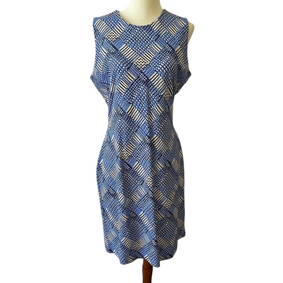 J MCLAUGHLIN DEVON DRESS M SHEATH PLAID SUMMER CASUAL OFFICE COASTAL TRAVEL - Picture 1 of 11